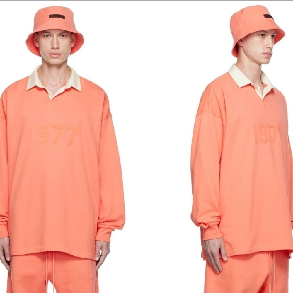 Fear of God Essentials 1977 Henley Rugby Polo Shirt in Coral Size M NWT